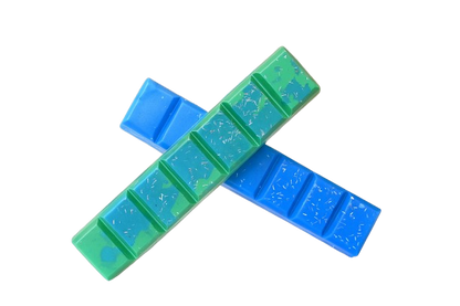 Shimmering Scent Bar Wax Melts in green and blue, plant based wax melt scent bars for enhanced fragrance.